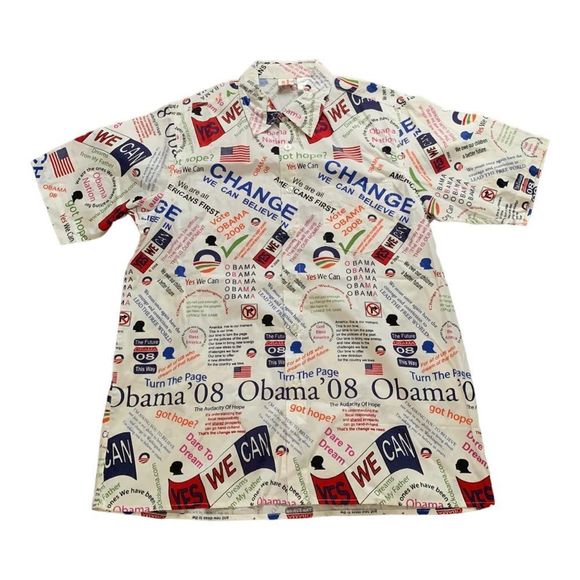 Mens Barack Obama 2008 US Election All Over Print Button Up Short Sleeve T Shirt - Picture 1 of 6